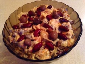 Salade au foie, champignons et haricots rouges